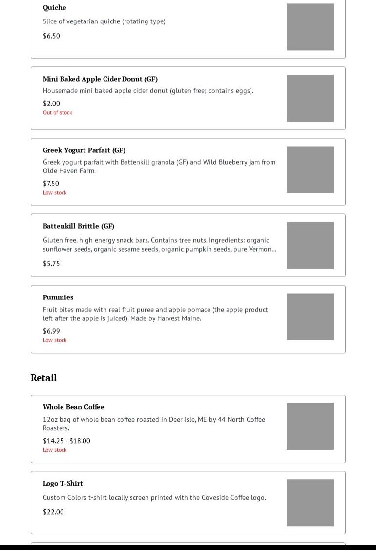 Coveside Coffee Menu