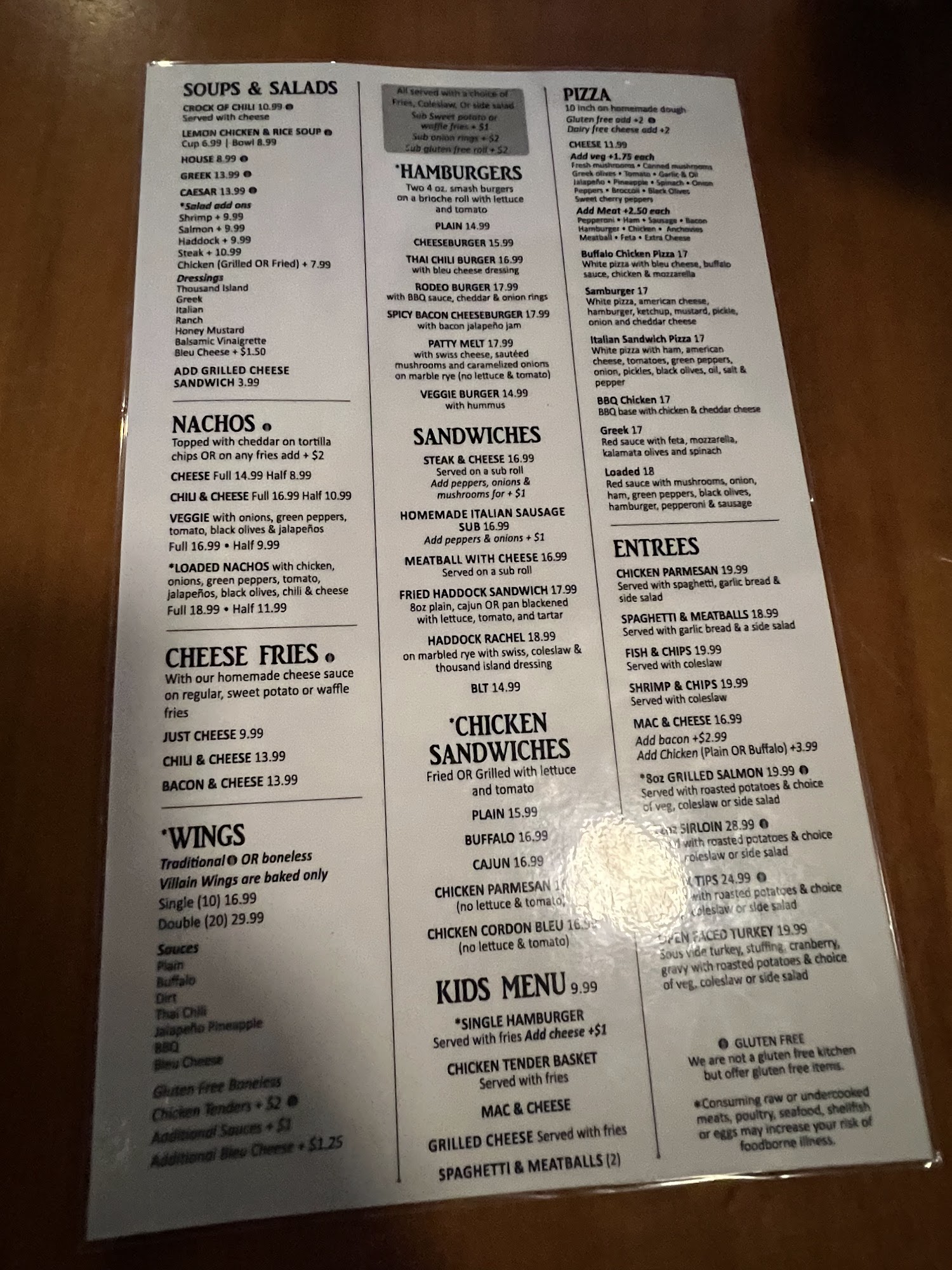 North Deering Tavern Menu