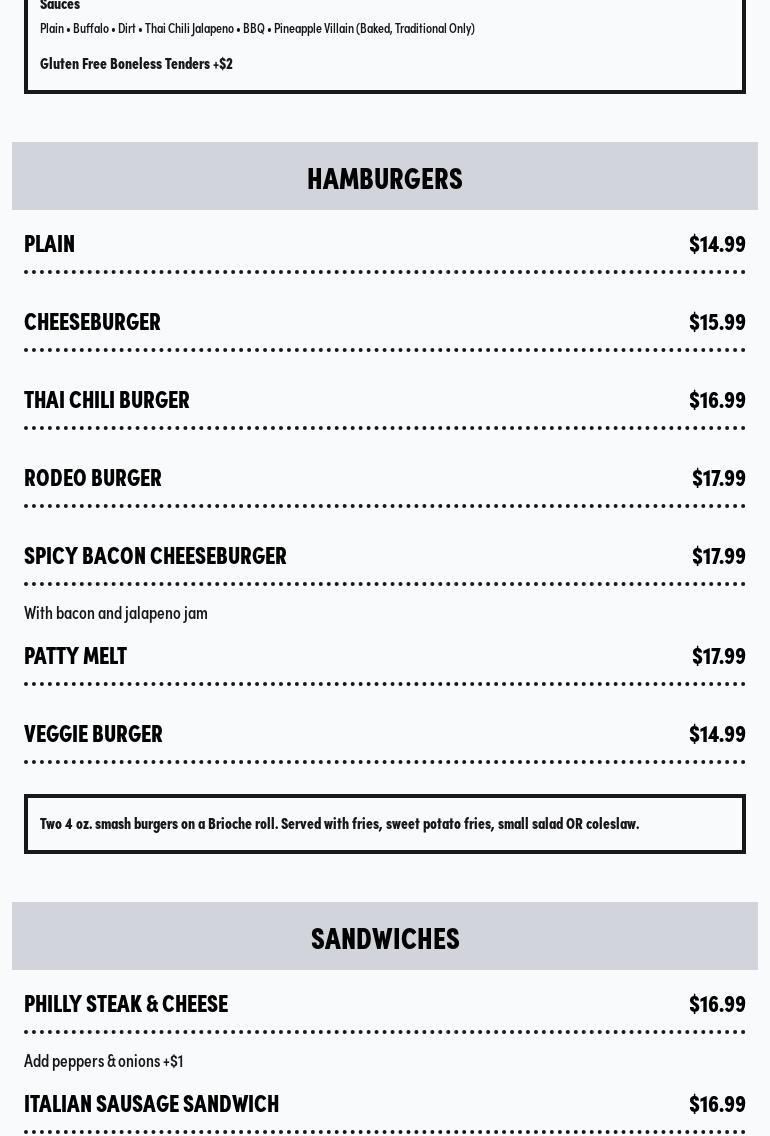 North Deering Tavern Menu