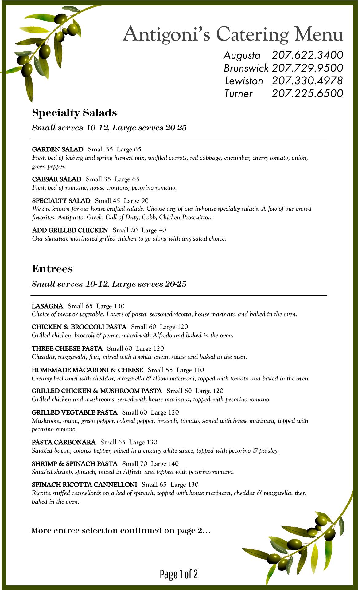 Antigoni’s Pizza Menu