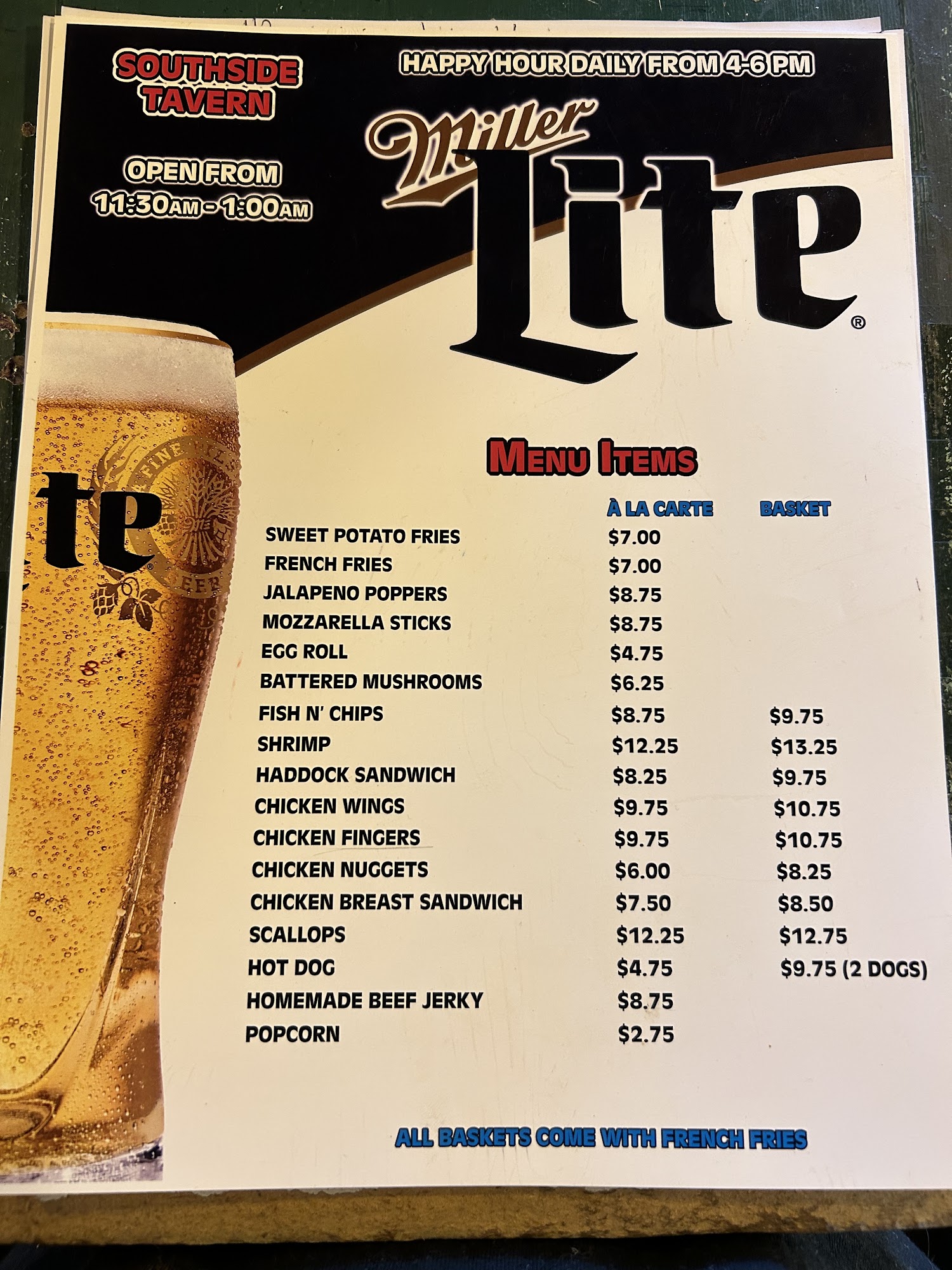 South Side Tavern Menu