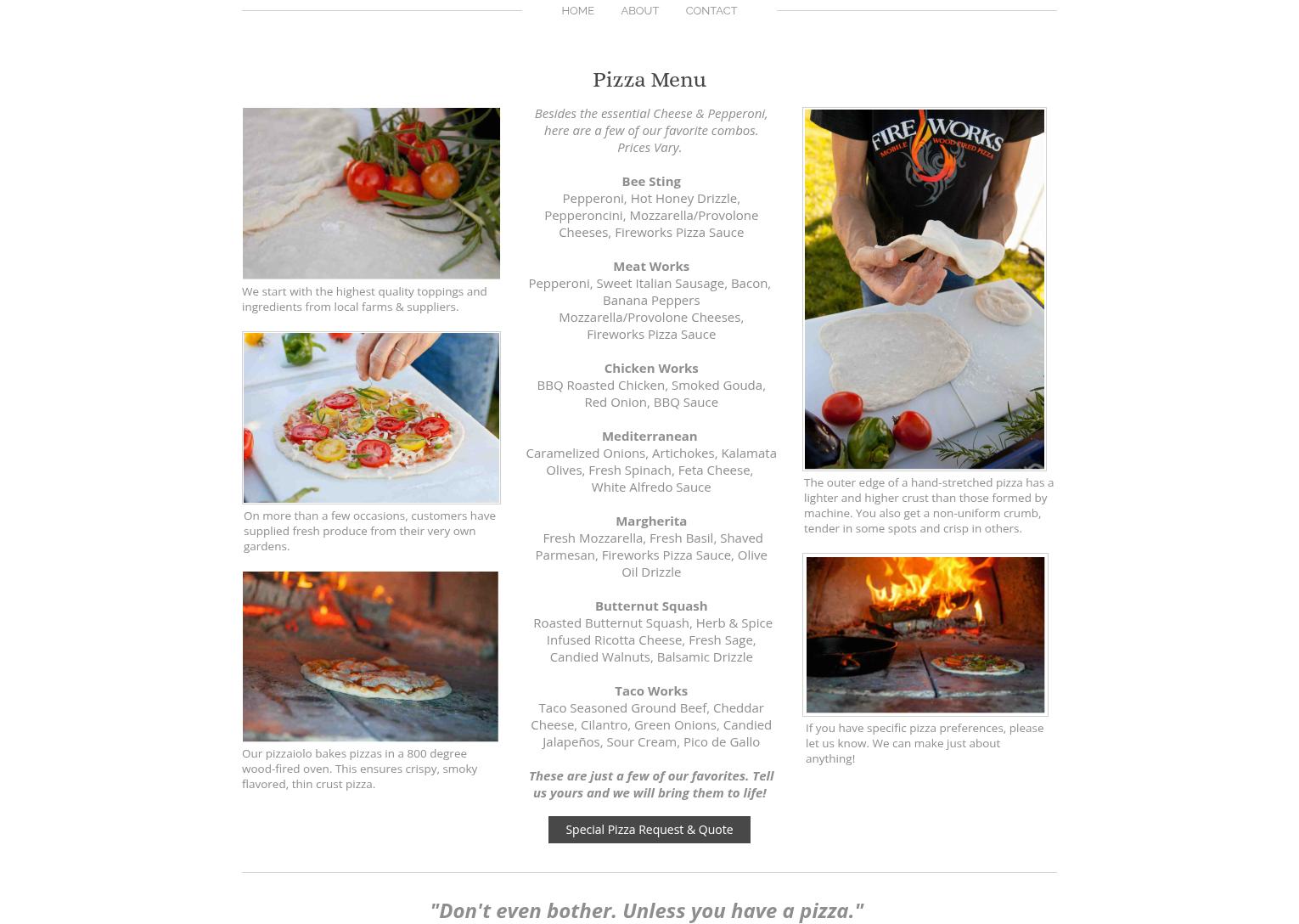 Fireworks Mobile Wood Fired PIzza Menu