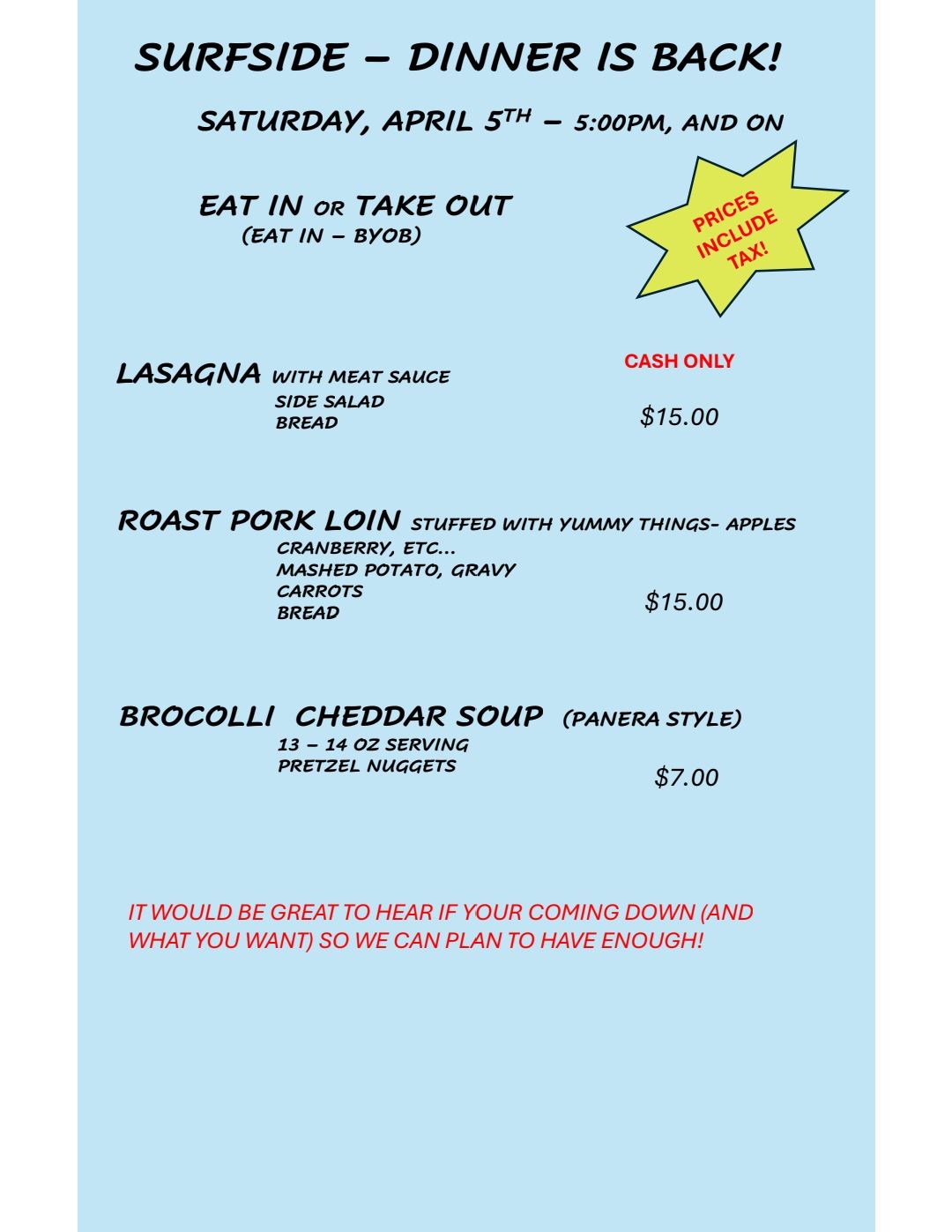 Surfside Menu
