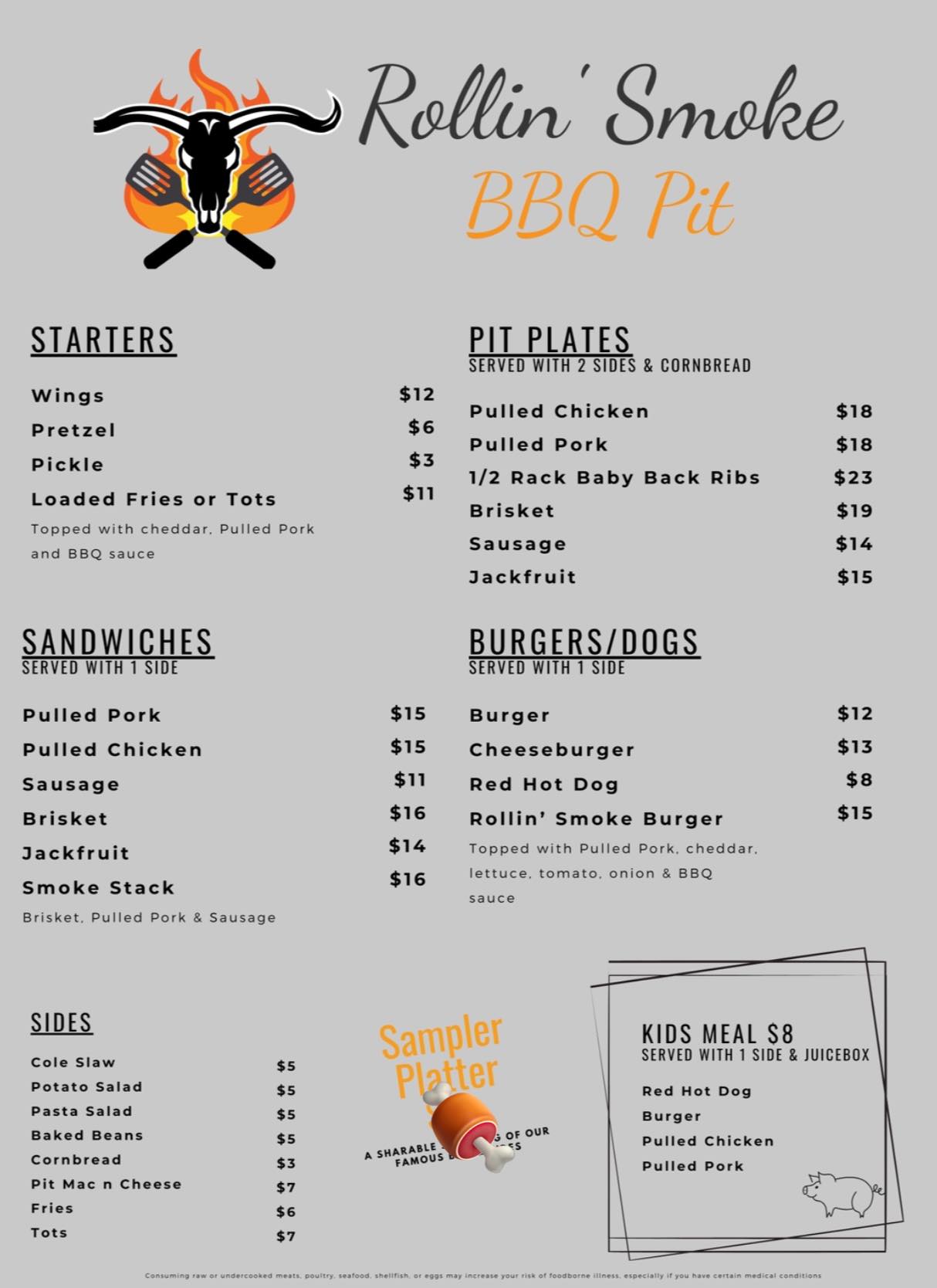 Rollin' Smoke BBQ Pit Menu