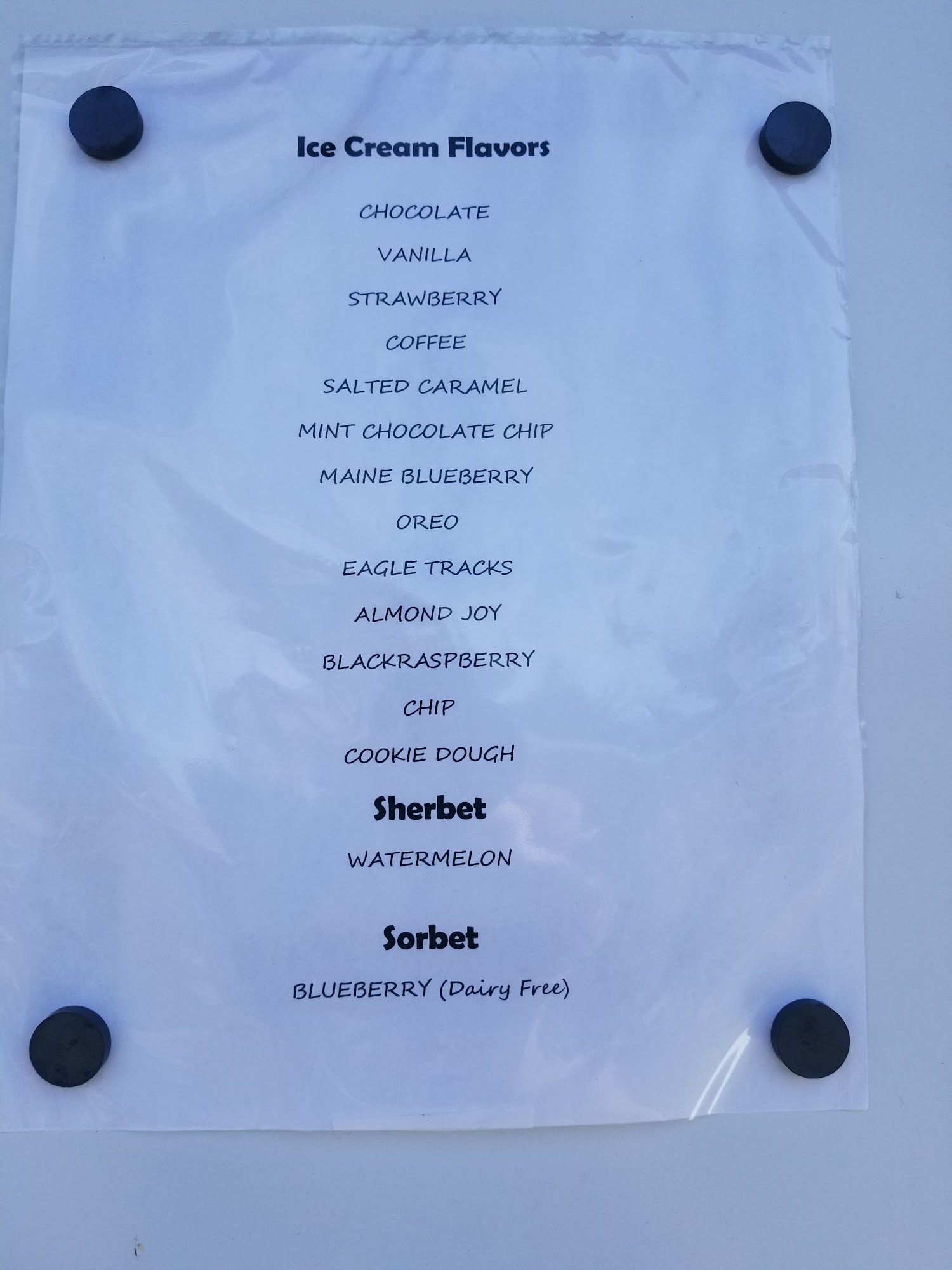 Abby's Ice Cream Menu