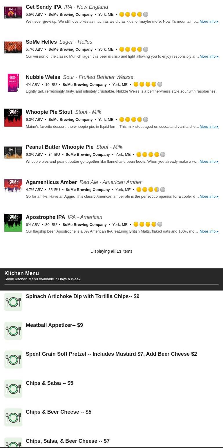 York Beach Beer Company Menu