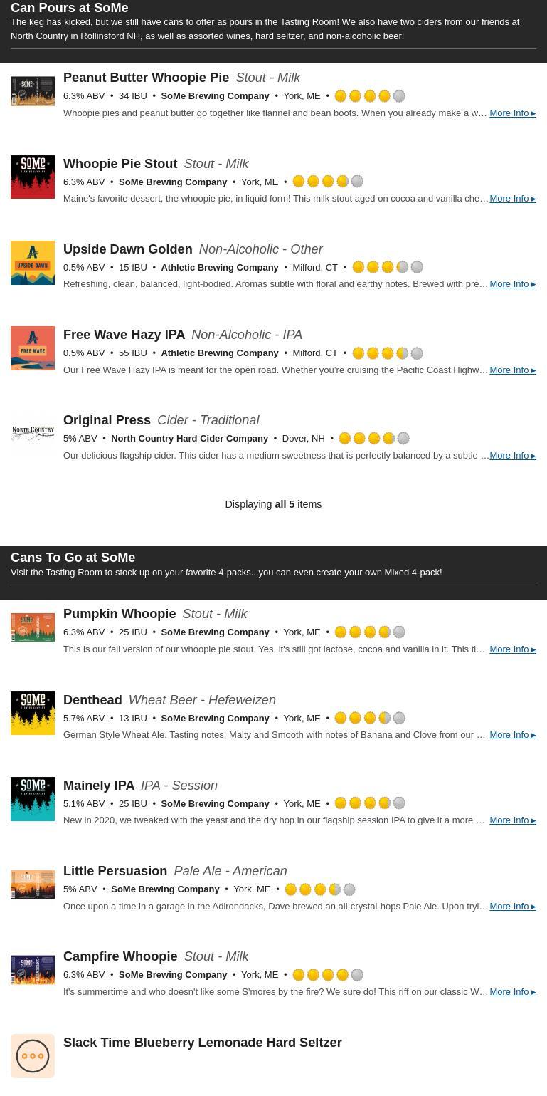 York Beach Beer Company Menu