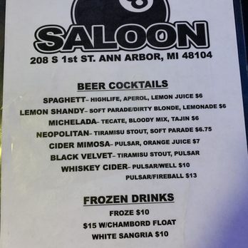 8 Ball Saloon Menu