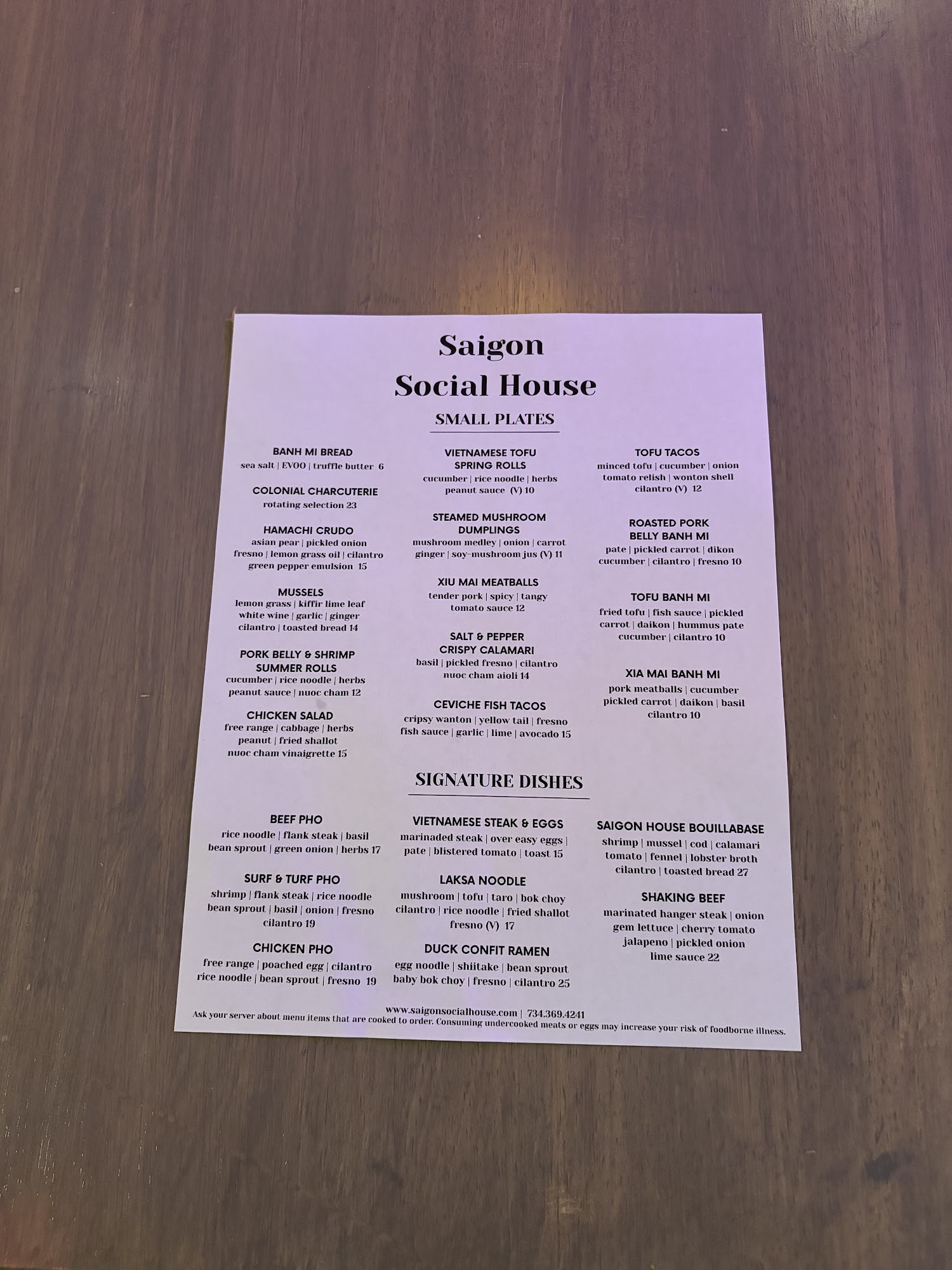Saigon Kitchen & Bar Menu