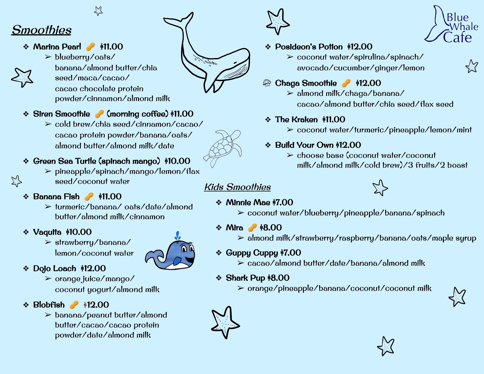 Blue Whale Cafe Menu