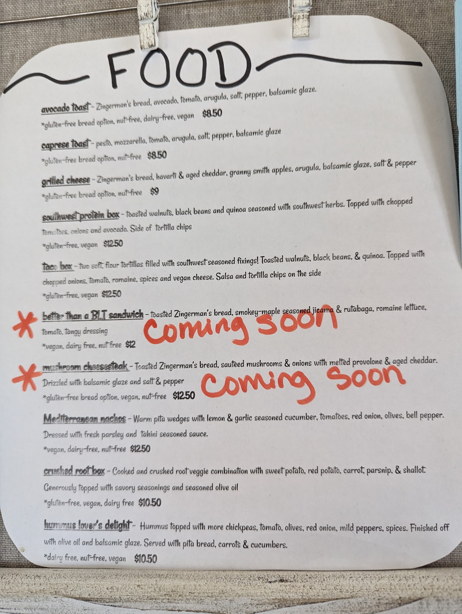 Blue Whale Cafe Menu