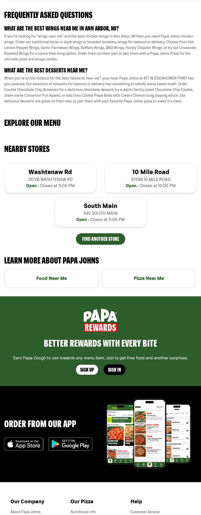 Papa Johns Pizza Menu