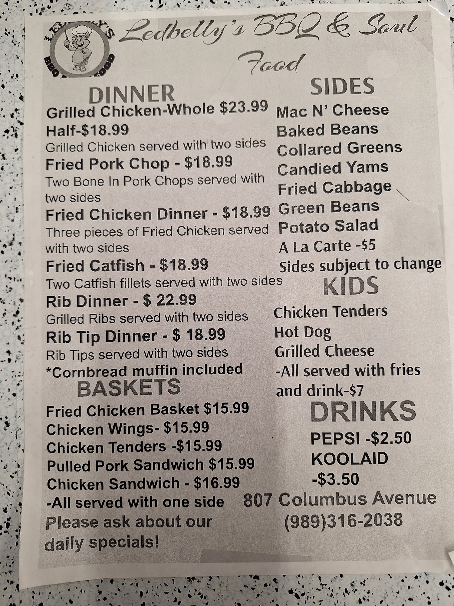 Ledbelly's BBQ & Soul Food Menu