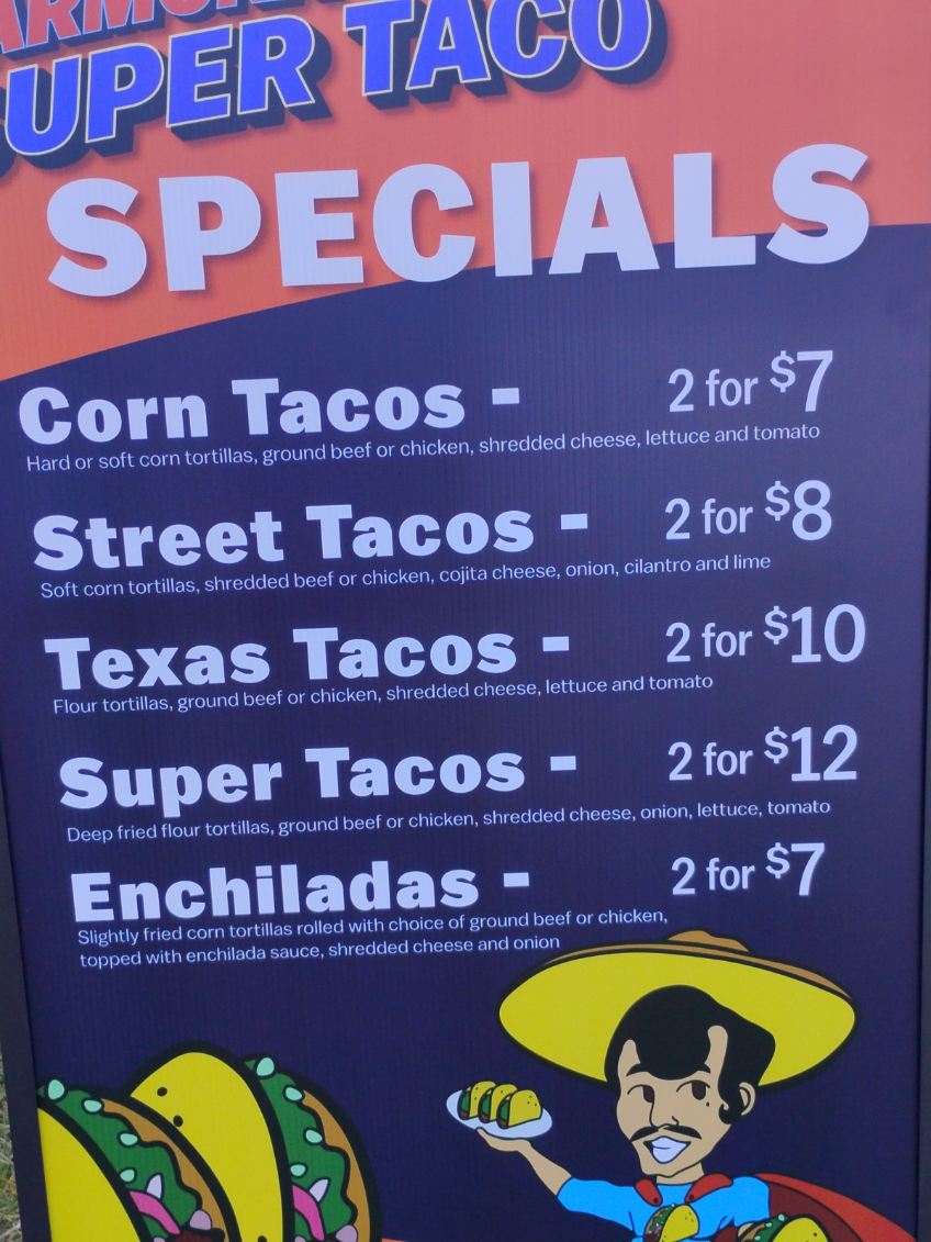 Carmona's Super Taco Menu