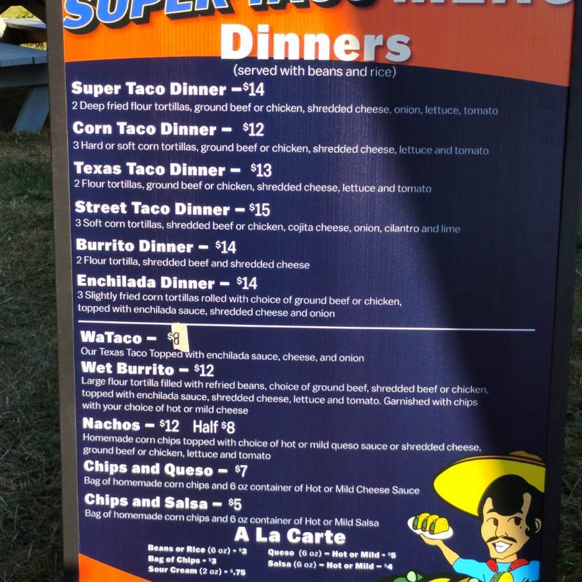 Carmona's Super Taco Menu