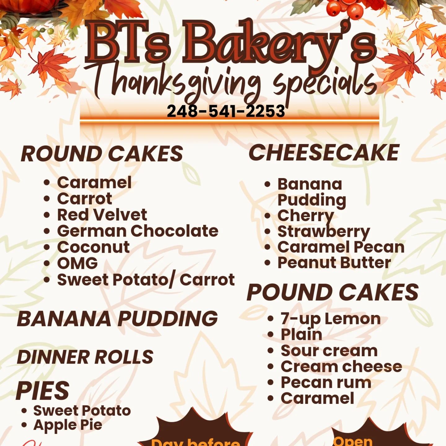 BT'S BAKERY Shop Menu