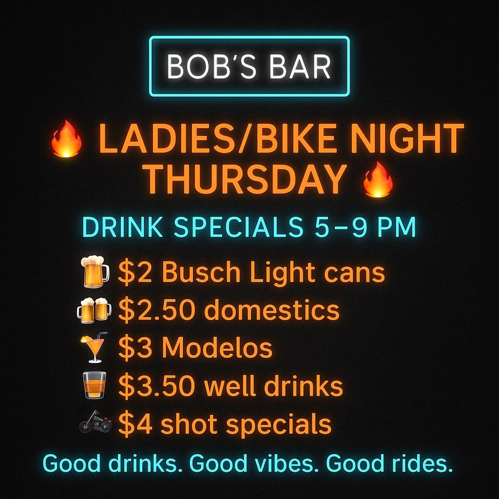 Bob's Bar Menu