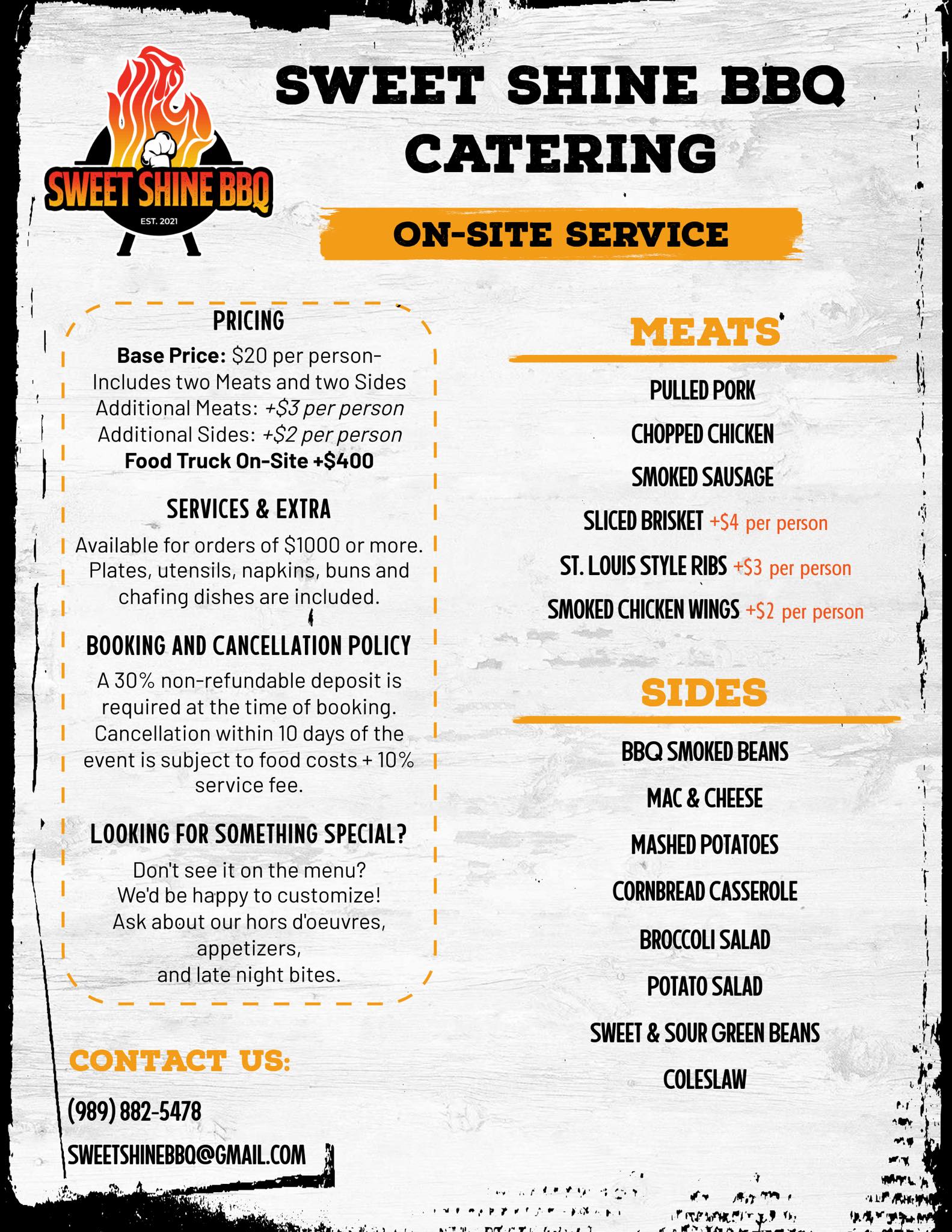 Sweet Shine BBQ Menu