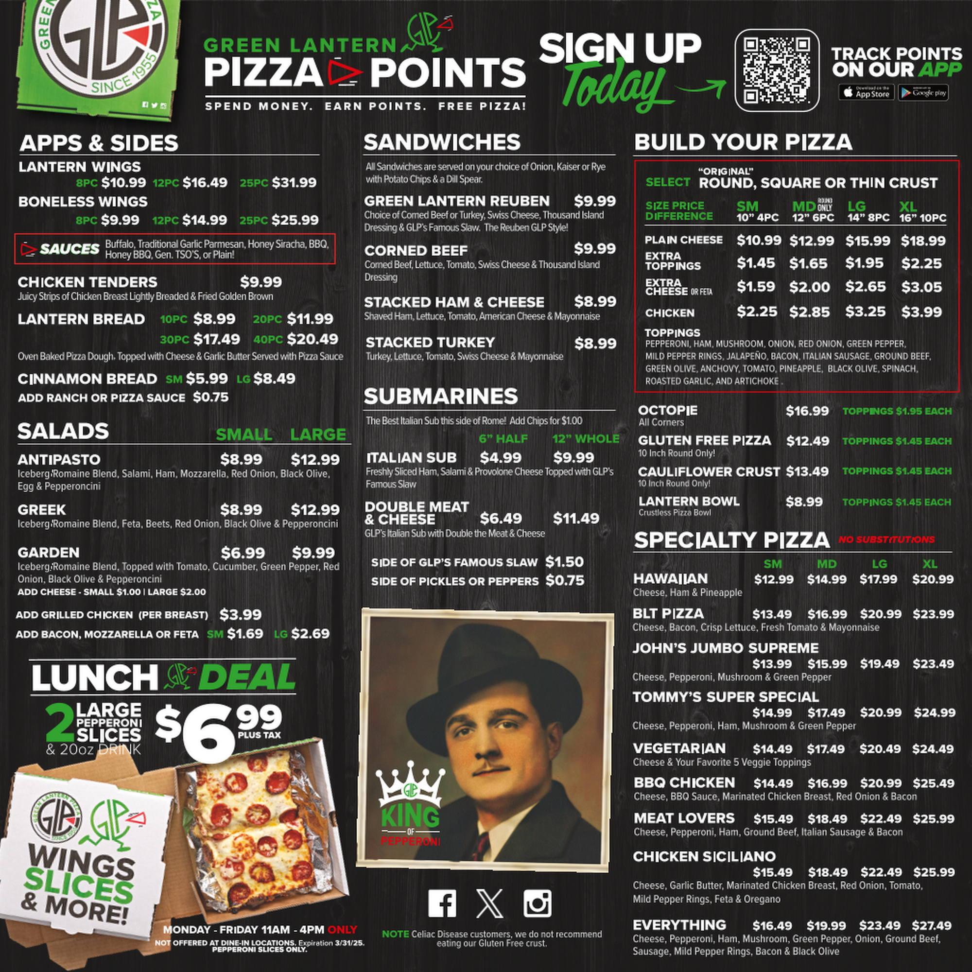 Green Lantern Pizza Menu
