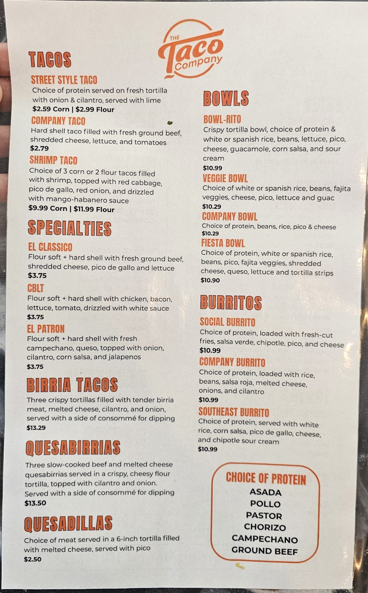 The Taco Company Menu