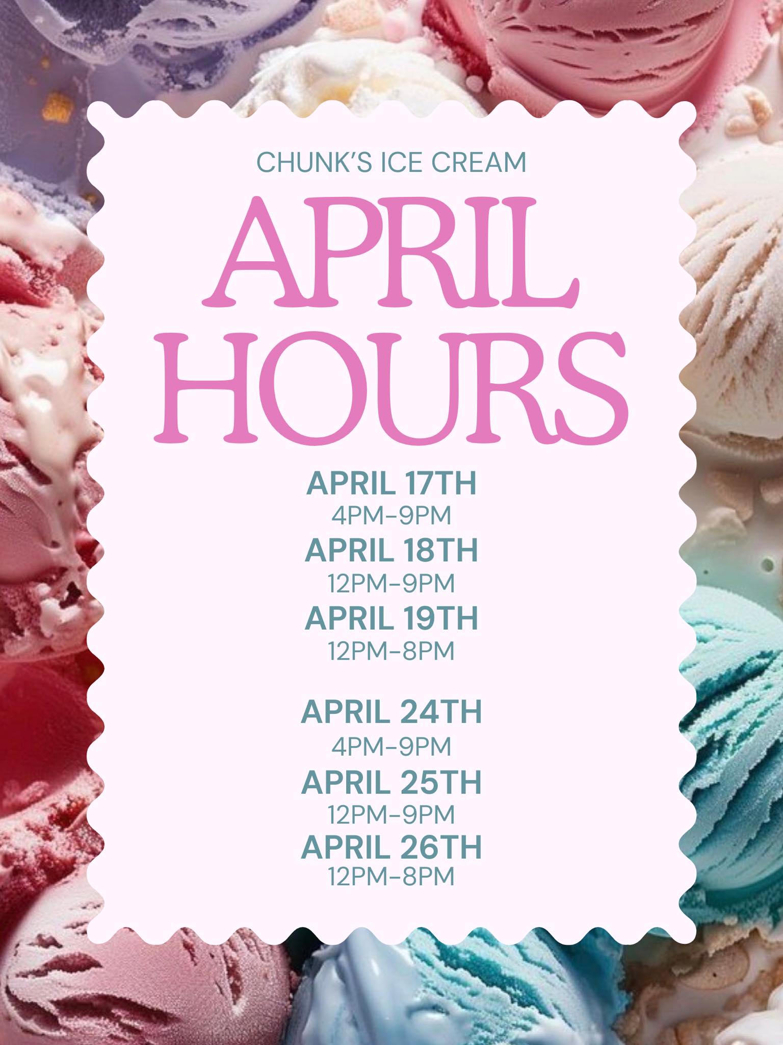 Chunk’s Ice Cream Menu