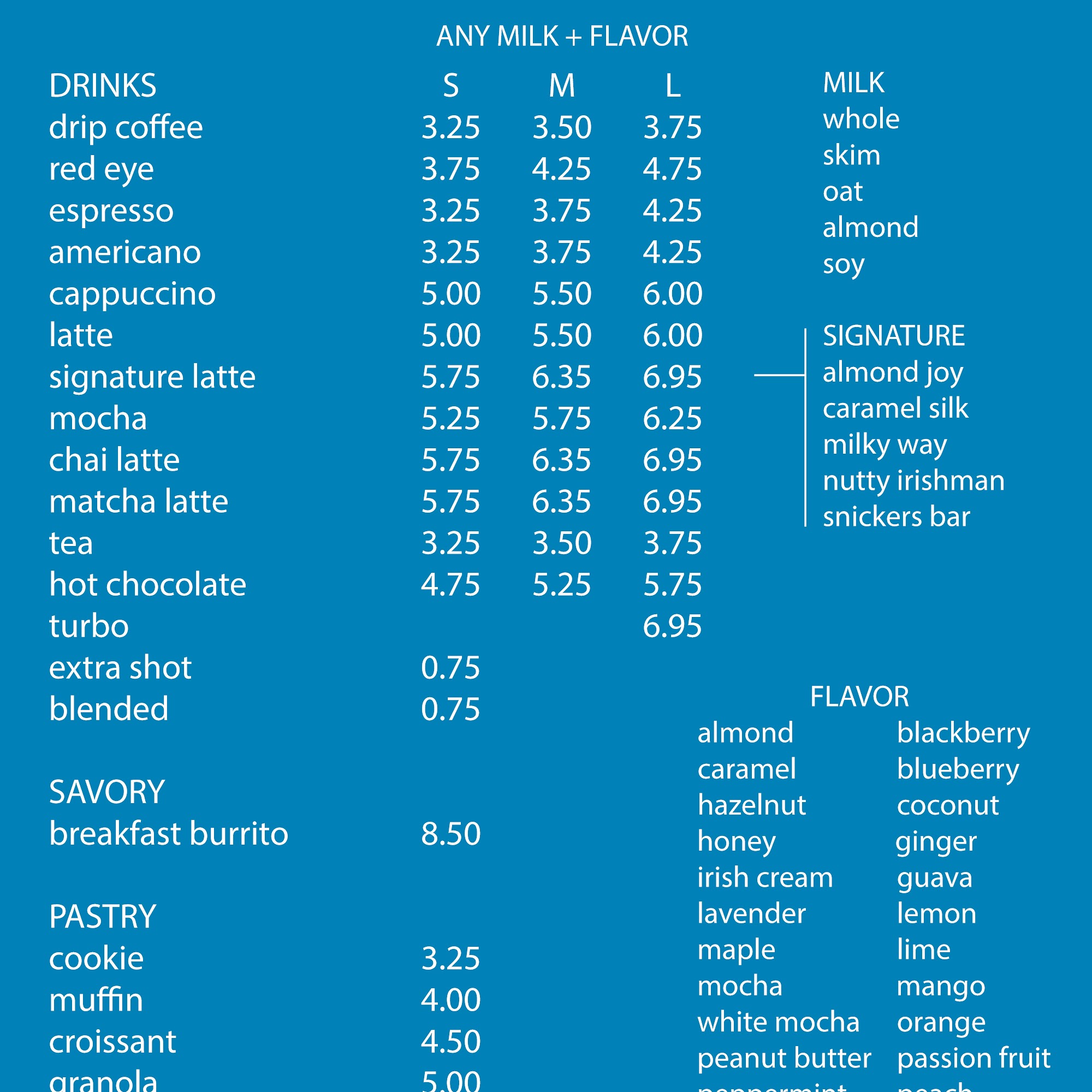 Cruisin' Coffee Menu
