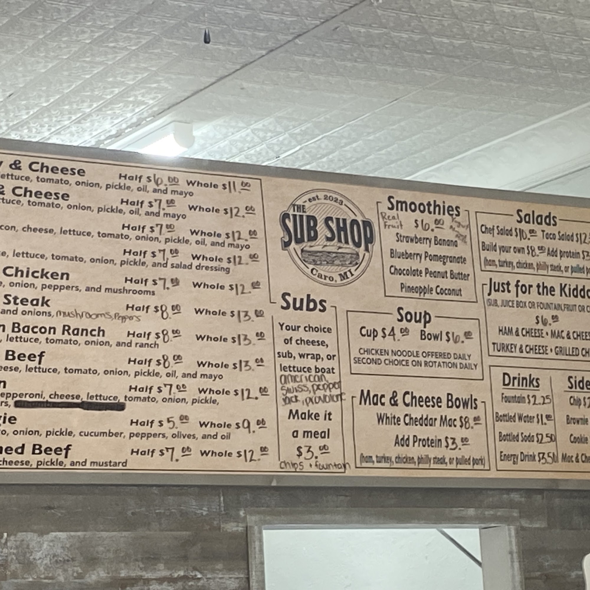 The Sub Shop Menu