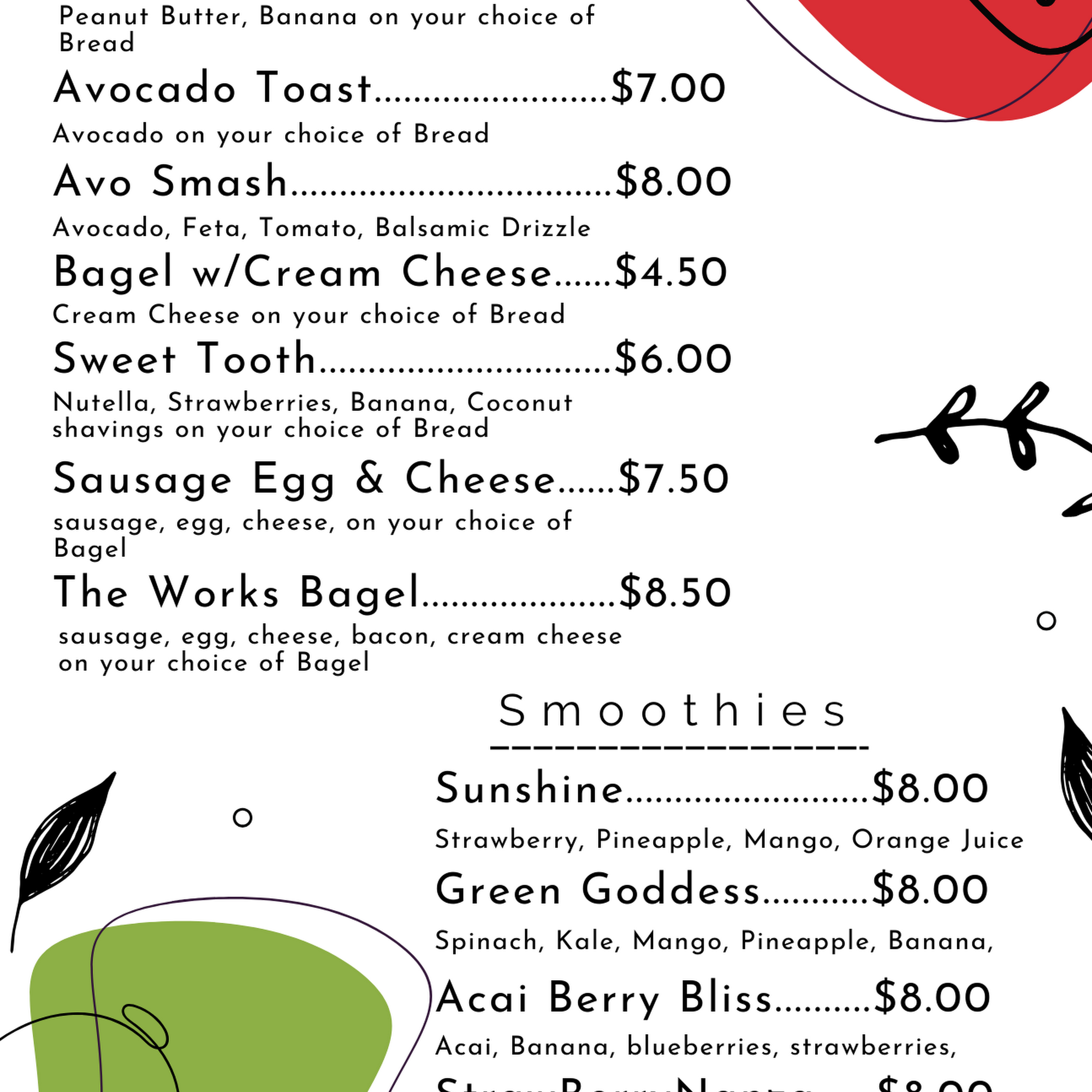 Thrive Acai Bowl Cafe Menu