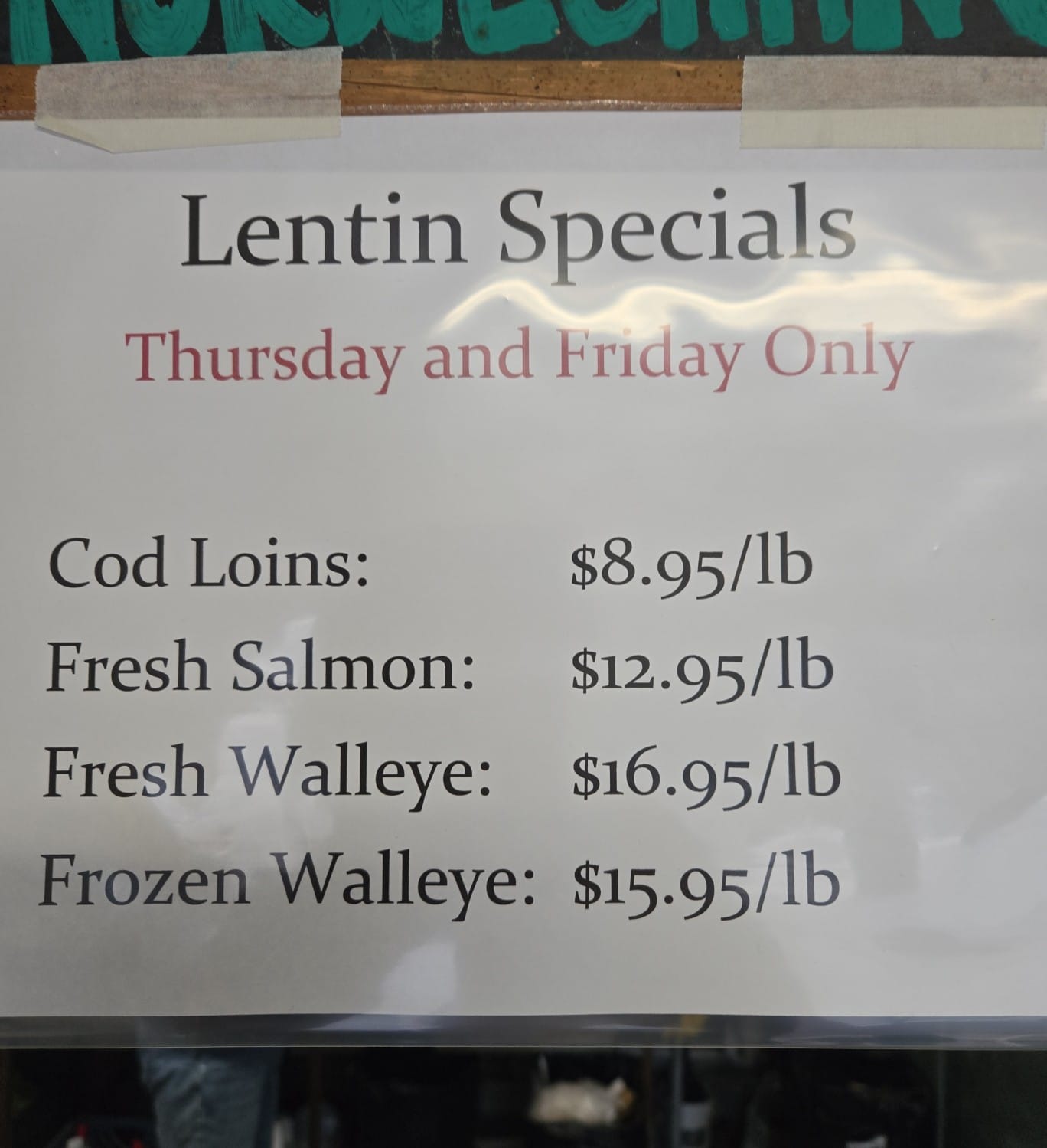 John Cross Fisheries Menu