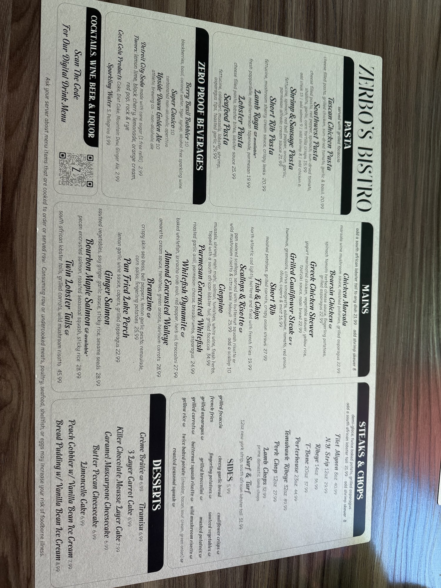 Zerbo’s Market & Bistro Menu