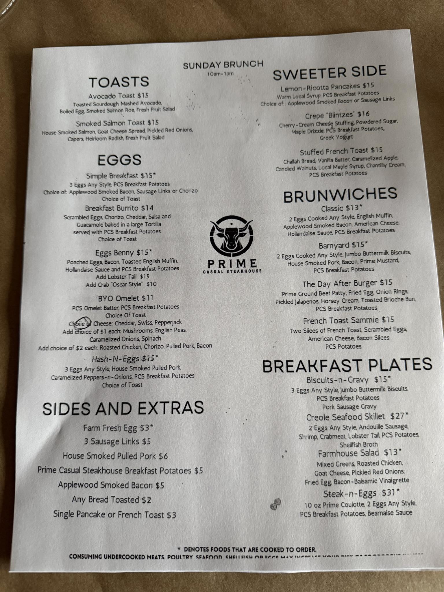 Prime Steakhouse Menu