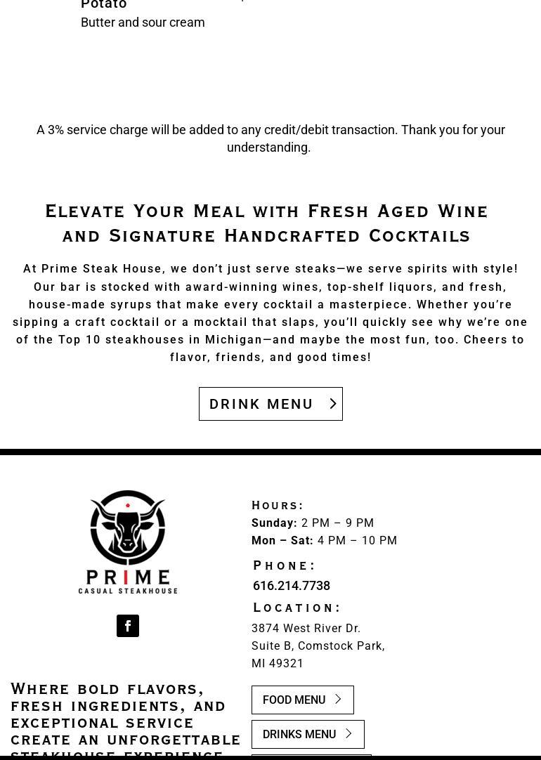 Prime Steakhouse Menu