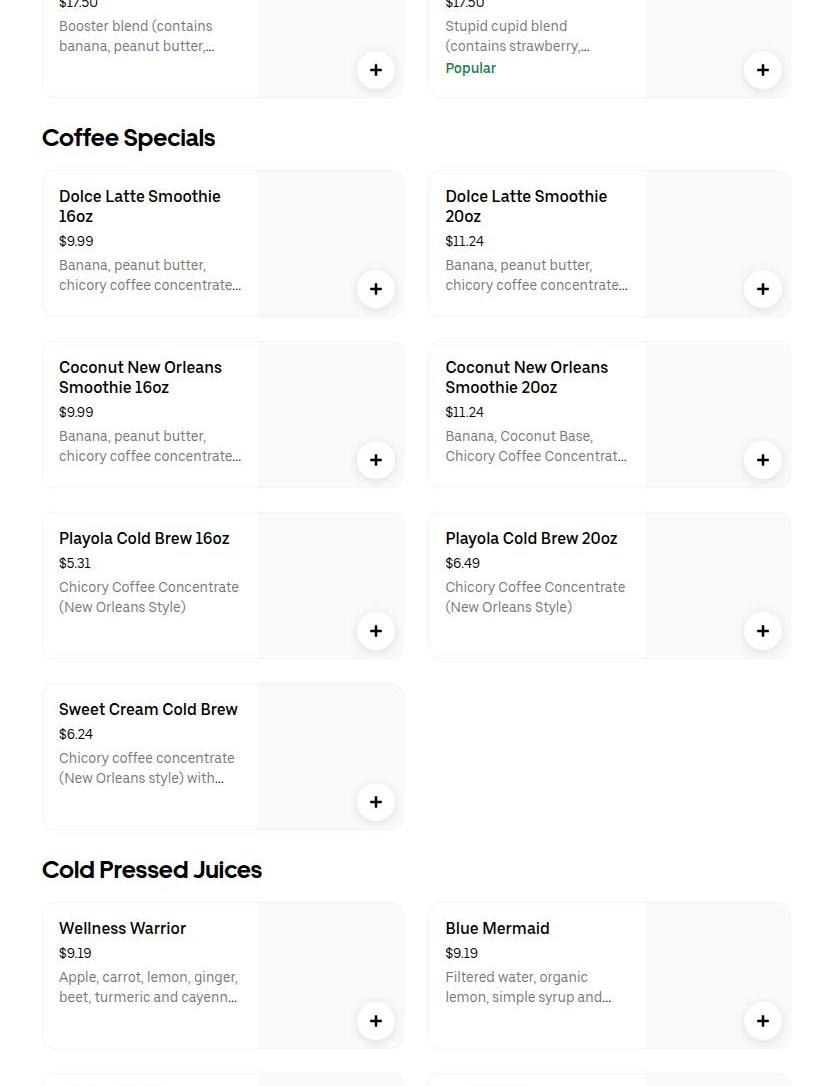 Playa Bowls Menu