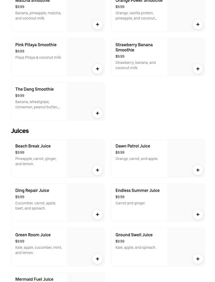Playa Bowls Menu