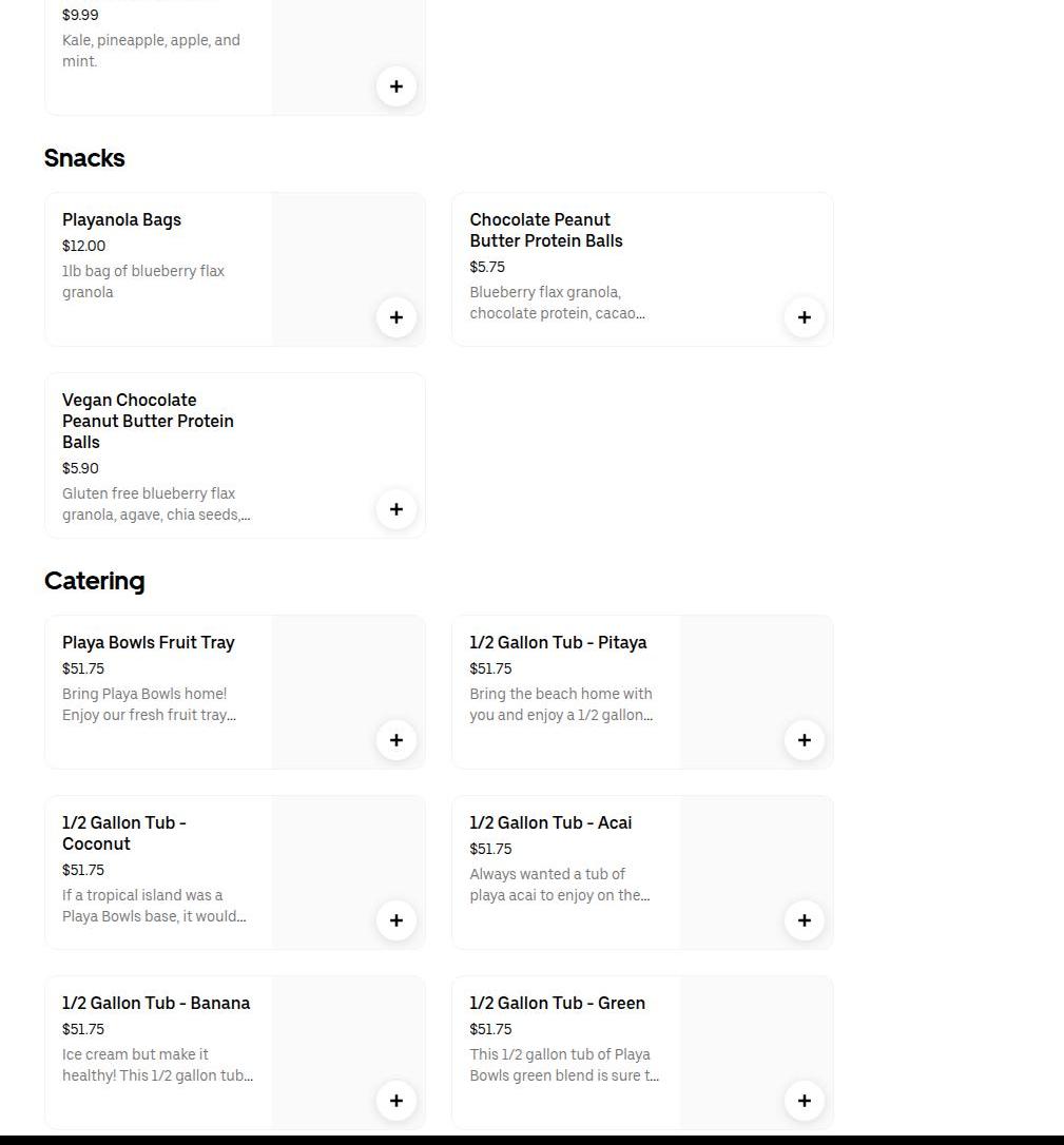 Playa Bowls Menu