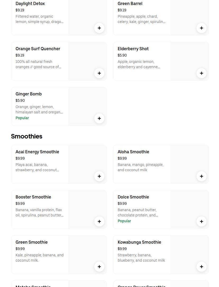 Playa Bowls Menu