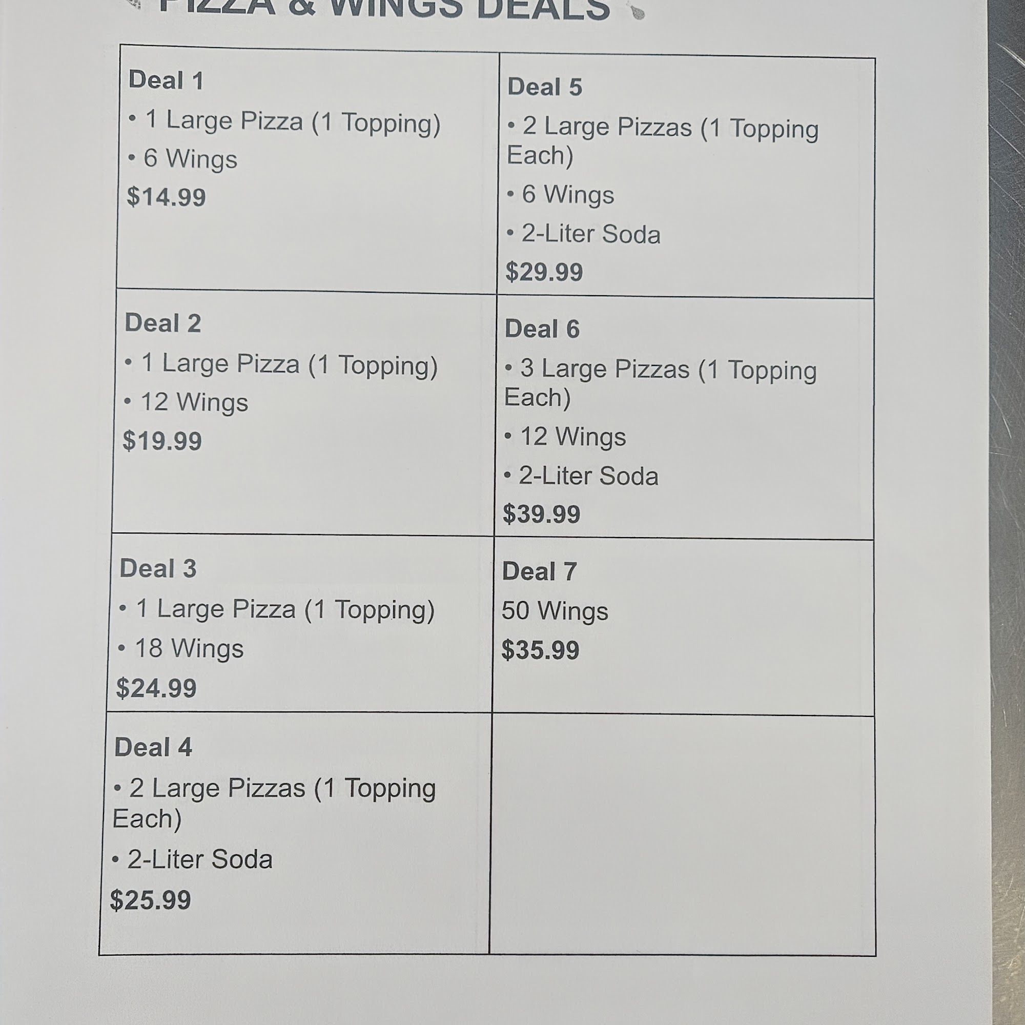 Burger Mix and pizza Menu