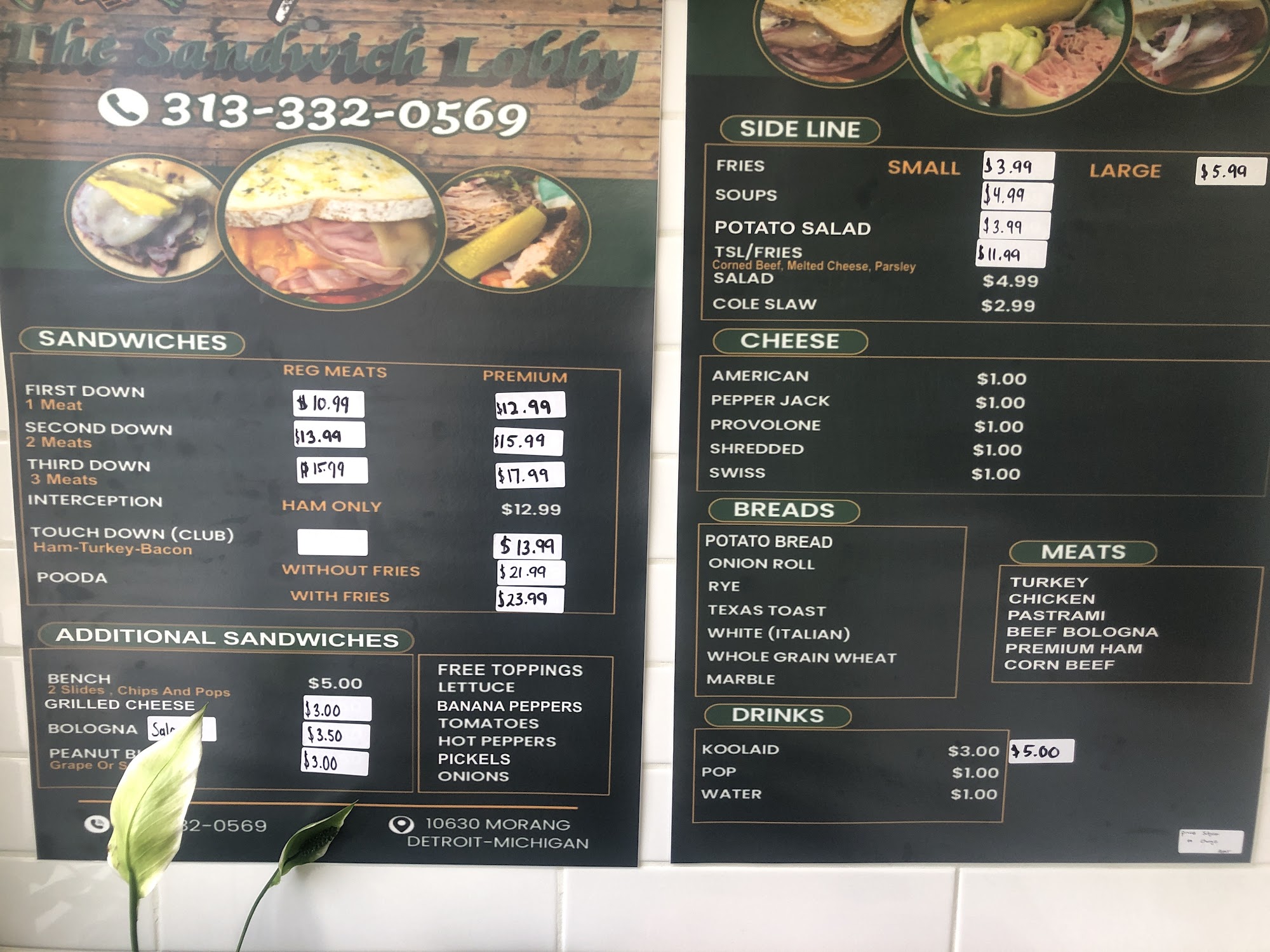 The Sandwich Lobby Menu