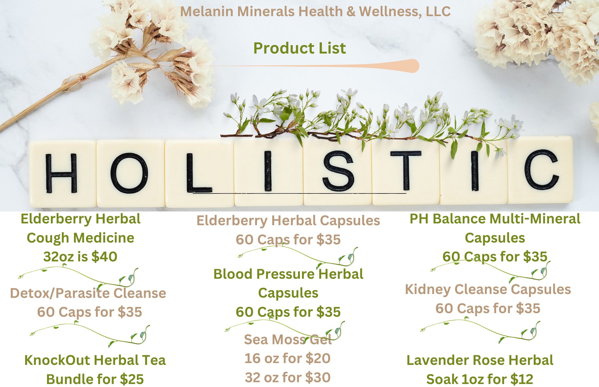Melanin Minerals Health & Wellness, LLC Menu