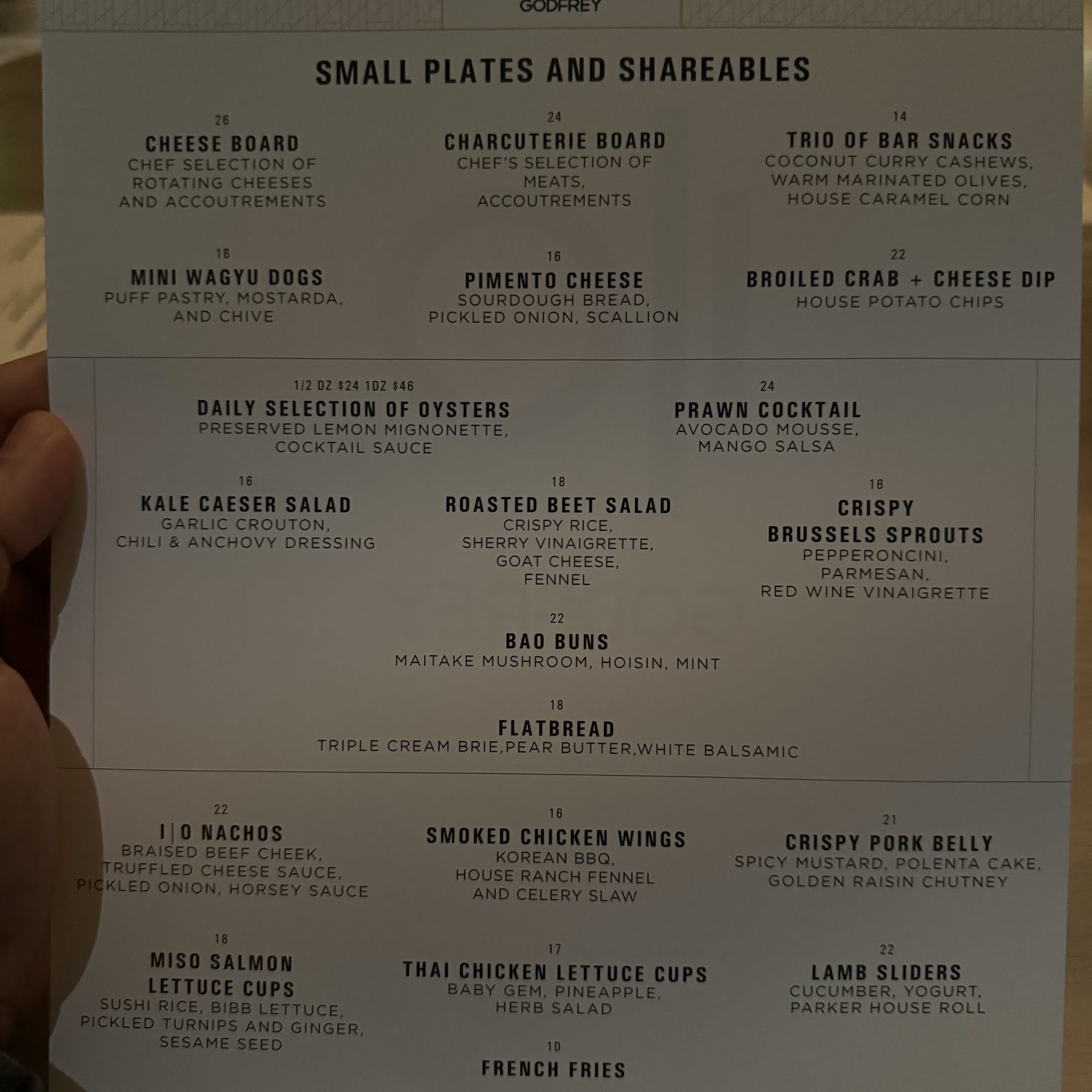 IO Godfrey Rooftop Lounge Menu