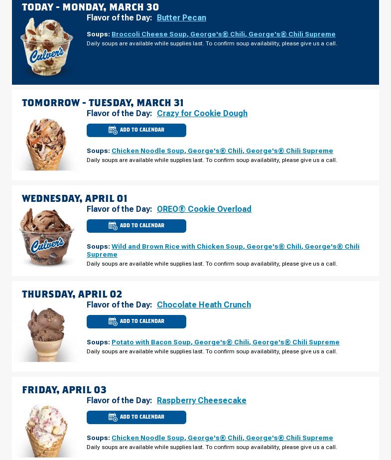 Culver’s Menu