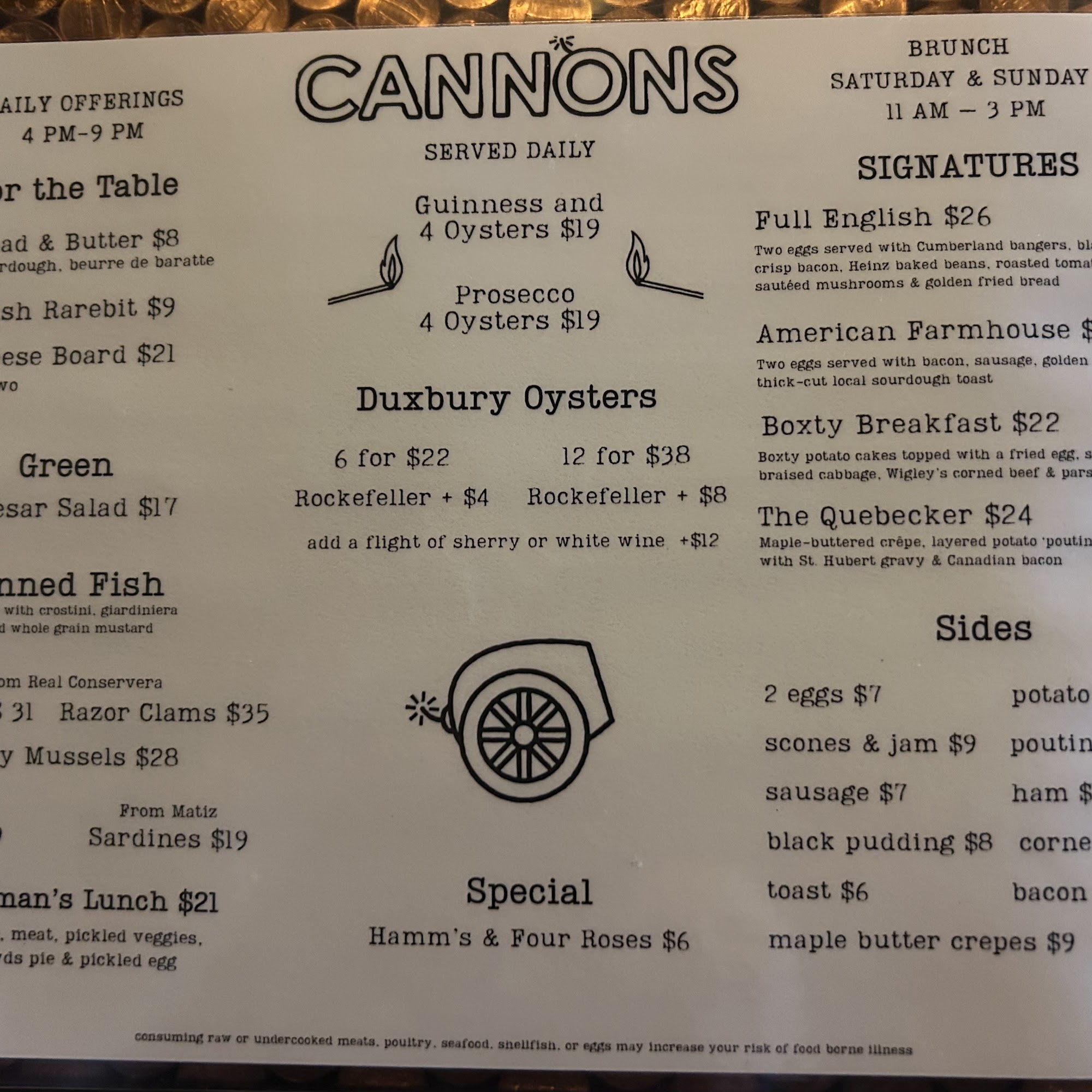 Cannons Menu