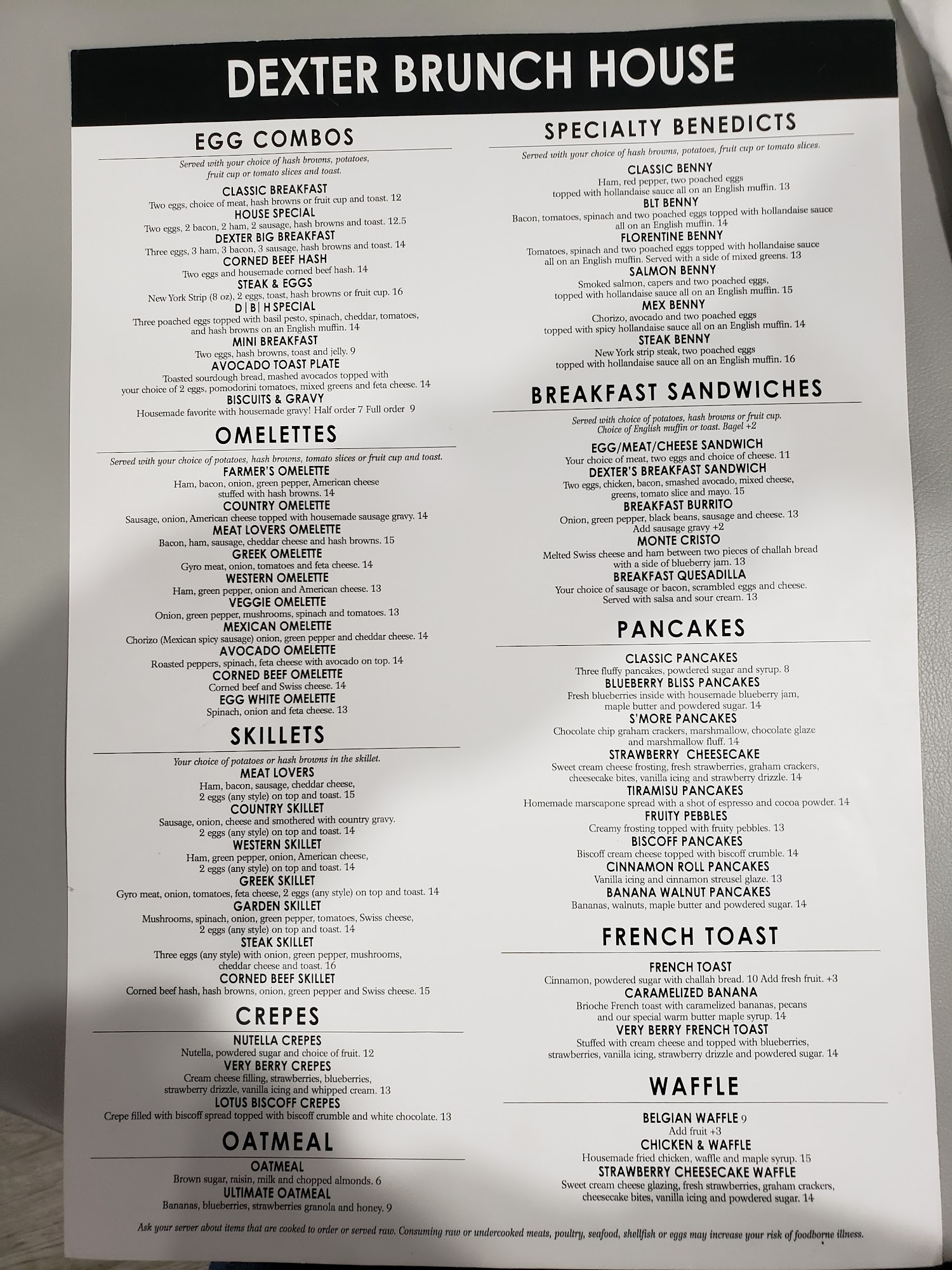 Dexter Brunch House Menu