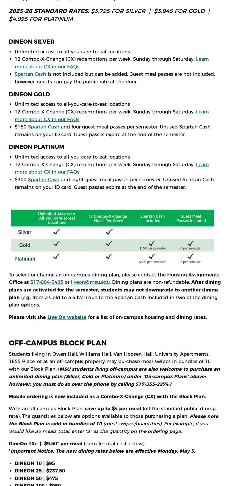 Thrive at Owen Hall Menu
