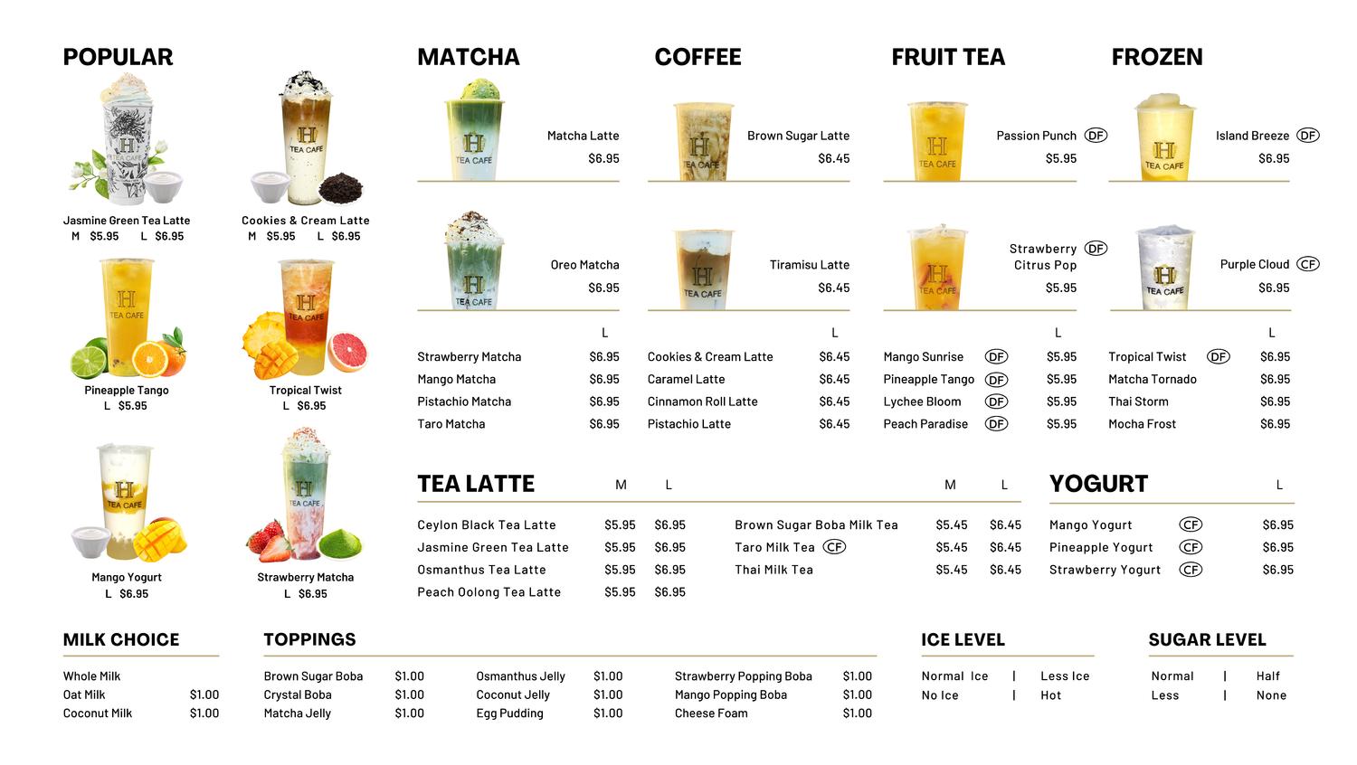 HTea Cafe, Boba, Bakery Menu