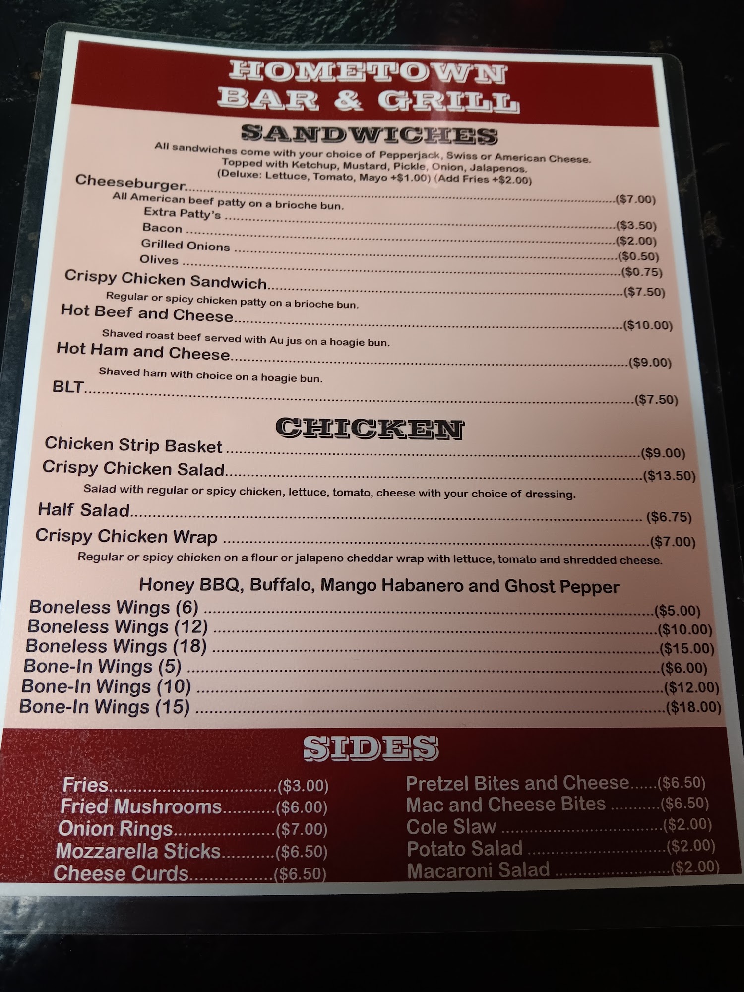 Stop Bar & Grill Menu