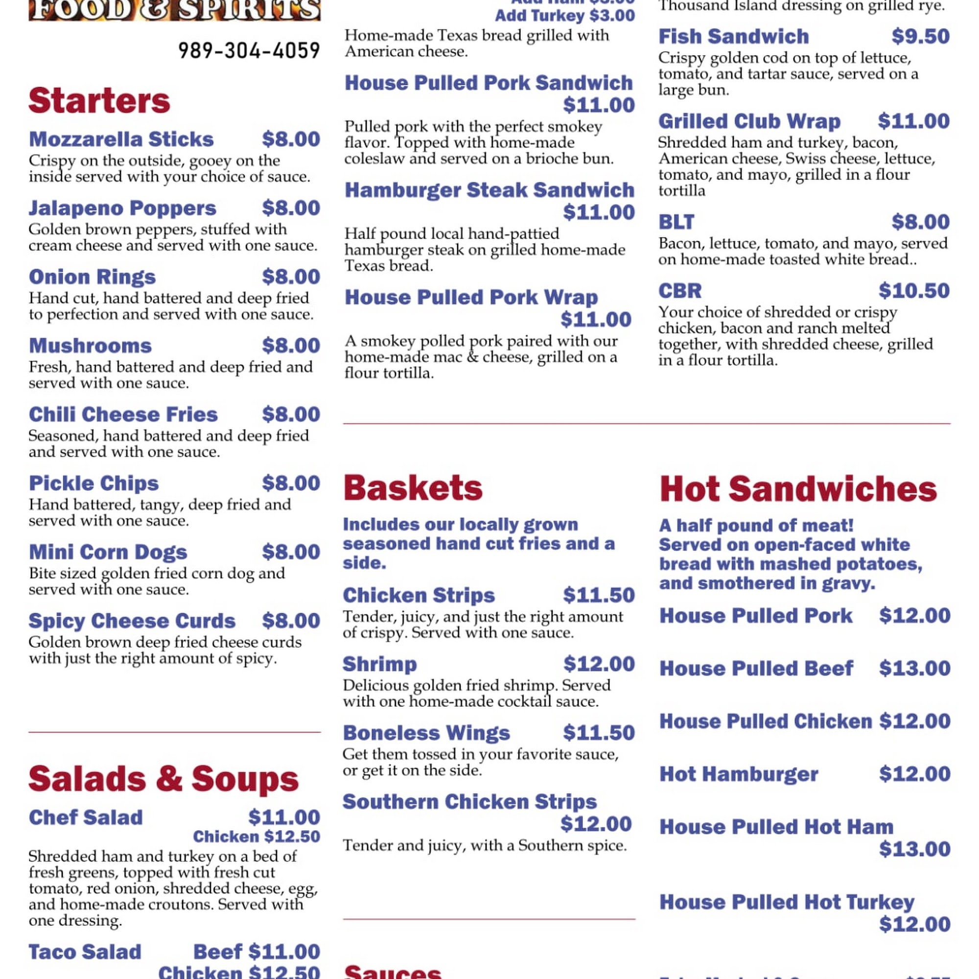 The Four One Five Bar & Grill Menu