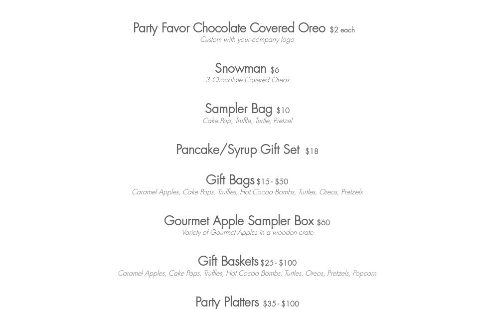 Suzy D's Gourmet Sweets Menu