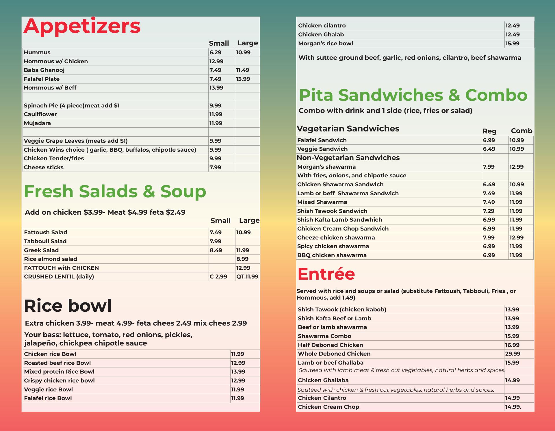 Morgan's Kitchen Menu