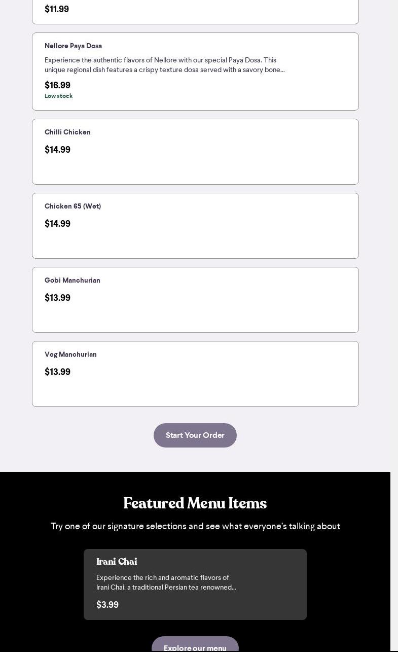Andhra Cafe Farmington Menu